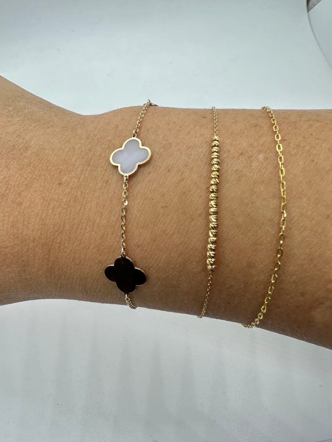 14K Gold Mother of Pearl & Clover Bracelet