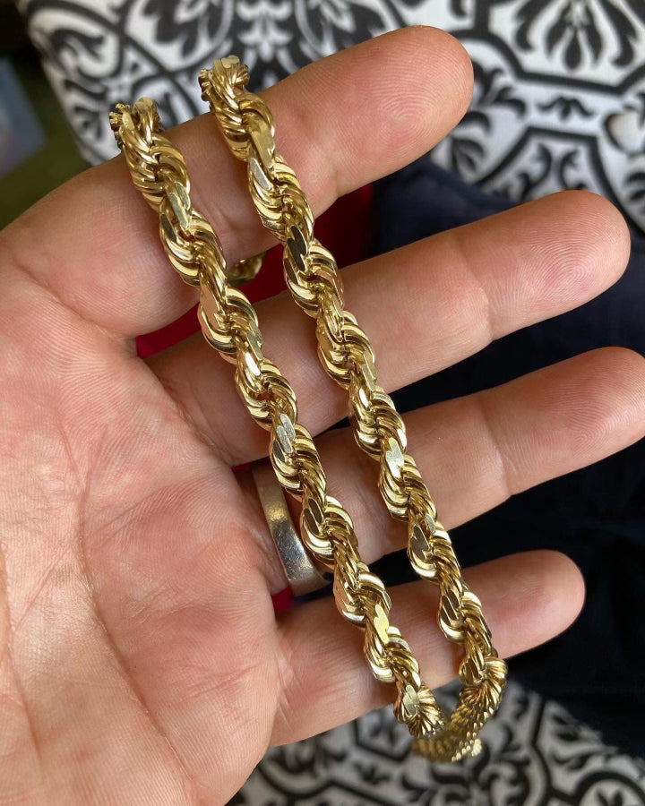 14k 10mm Diamondcut Rope Chain